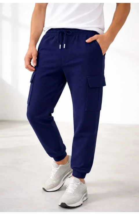 Erkek Jogger Eşofman Altı Regular Fit , Kargo Cepli, Lastikli Paça, Günlük Spor Pantolon - Lacivert