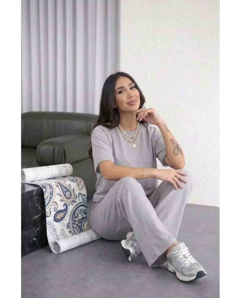 Kadın Osy Modal yumuşak dokulu Oversize İkili Bol Paça Pantolonlu Takım - Gri Somersan Giyim | Kadın, Erkek ve Çocuk Moda