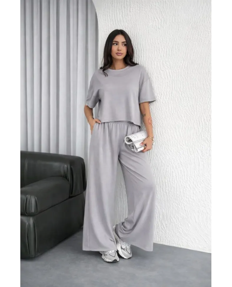 Kadın Osy Modal yumuşak dokulu Oversize İkili Bol Paça Pantolonlu Takım - Gri Somersan Giyim | Kadın, Erkek ve Çocuk Moda