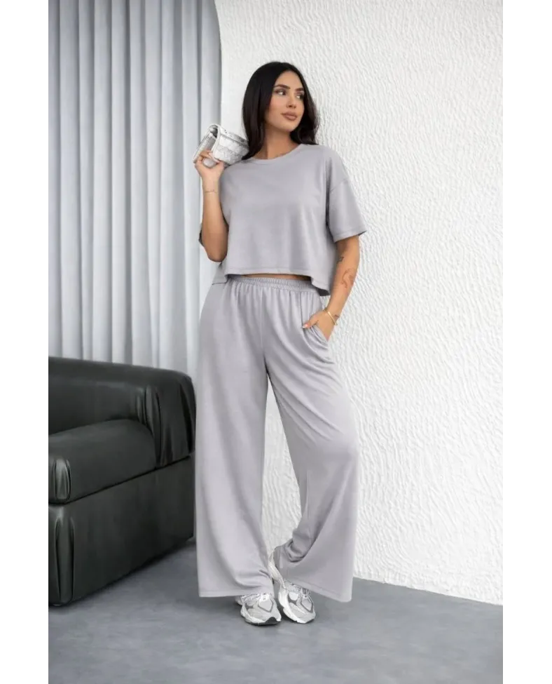 Kadın Osy Modal yumuşak dokulu Oversize İkili Bol Paça Pantolonlu Takım - Gri Somersan Giyim | Kadın, Erkek ve Çocuk Moda