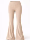 Kadın Fitilli Kaşkorse İspanyol Paça Tayt Yüksek Bel Esnek Pantolon - Bej