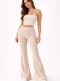 Kadın Fitilli Kaşkorse İspanyol Paça Tayt Yüksek Bel Esnek Pantolon - Bej