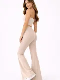 Kadın Fitilli Kaşkorse İspanyol Paça Tayt Yüksek Bel Esnek Pantolon - Bej