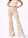 Kadın Fitilli Kaşkorse İspanyol Paça Tayt Yüksek Bel Esnek Pantolon - Bej