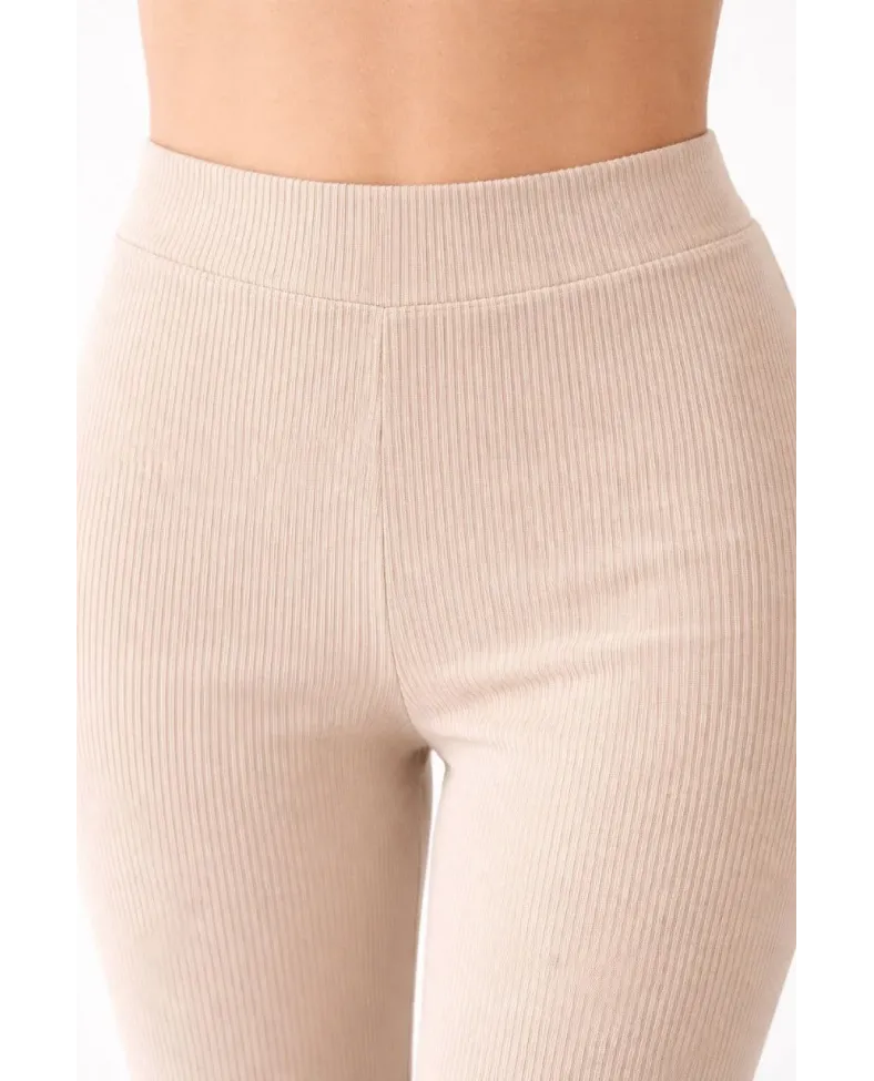 Kadın Fitilli Kaşkorse İspanyol Paça Tayt Yüksek Bel Esnek Pantolon - Bej