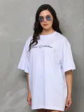Kadın Baskılı T-Shirt Kısa Kol Bisiklet Yaka Regular Rahat Kalıp Günlük Tişört - Beyaz