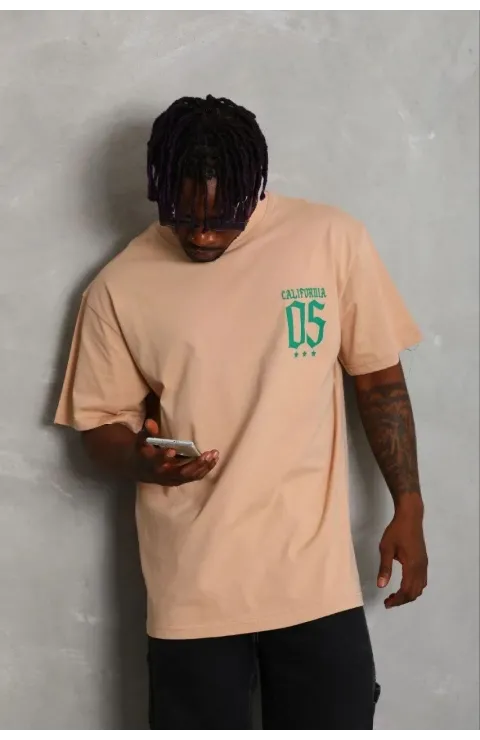 Erkek Baskılı T-Shirt Kısa Kol Bisiklet Yaka Regular Fit Rahat Kalıp Günlük Tişört - Bej