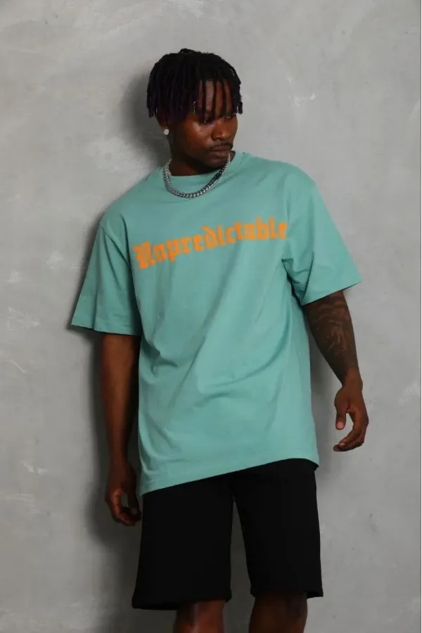 Erkek Baskılı T-Shirt Kısa Kol Bisiklet Yaka Regular Fit Rahat Kalıp Günlük Tişört - Mint Yeşili