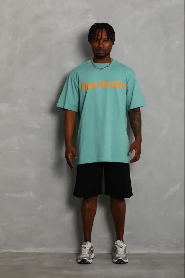 Erkek Baskılı T-Shirt Kısa Kol Bisiklet Yaka Regular Fit Rahat Kalıp Günlük Tişört - Mint Yeşili