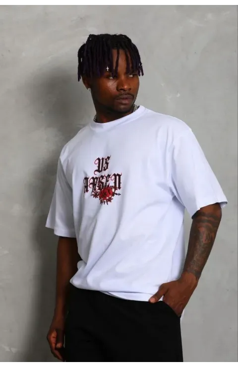 Erkek Baskılı T-Shirt Kısa Kol Bisiklet Yaka Regular Fit Rahat Kalıp Günlük Tişört - Beyaz