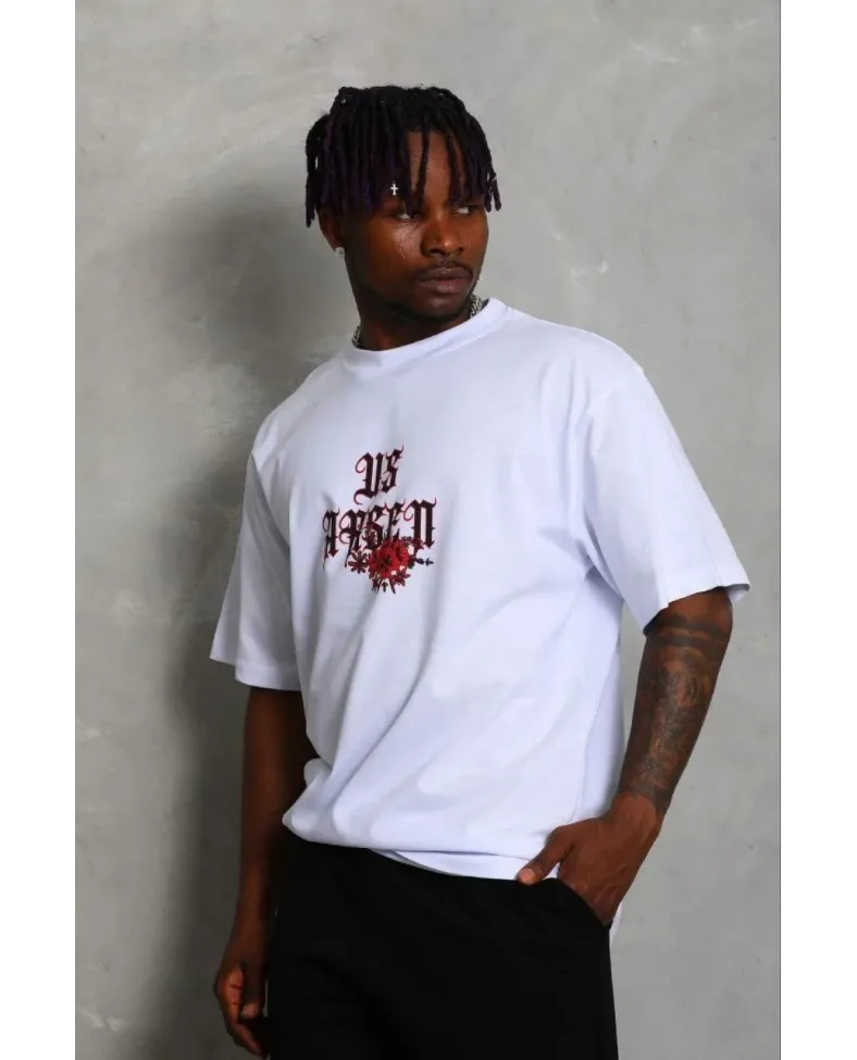 Erkek Baskılı T-Shirt Kısa Kol Bisiklet Yaka Regular Fit Rahat Kalıp Günlük Tişört - Beyaz