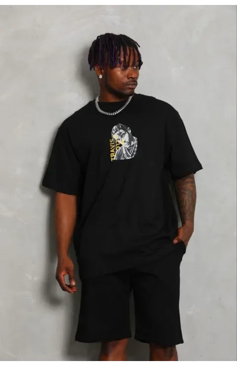 Erkek Baskılı T-Shirt Kısa Kol Bisiklet Yaka Regular Fit Rahat Kalıp Günlük Tişört - Siyah