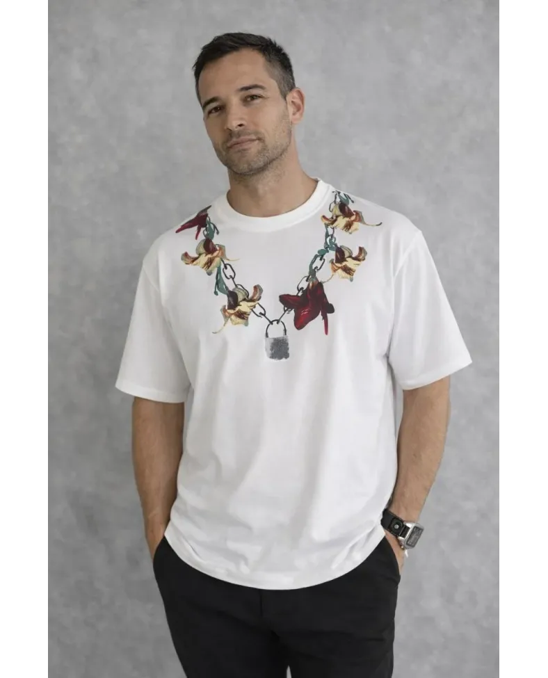 Erkek Baskılı T-Shirt Kısa Kol Bisiklet Yaka Regular Fit Tişört - Beyaz