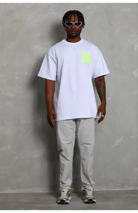 Erkek Baskılı T-Shirt Kısa Kol Bisiklet Yaka Regular Fit Rahat Kalıp Günlük Tişört - Beyaz