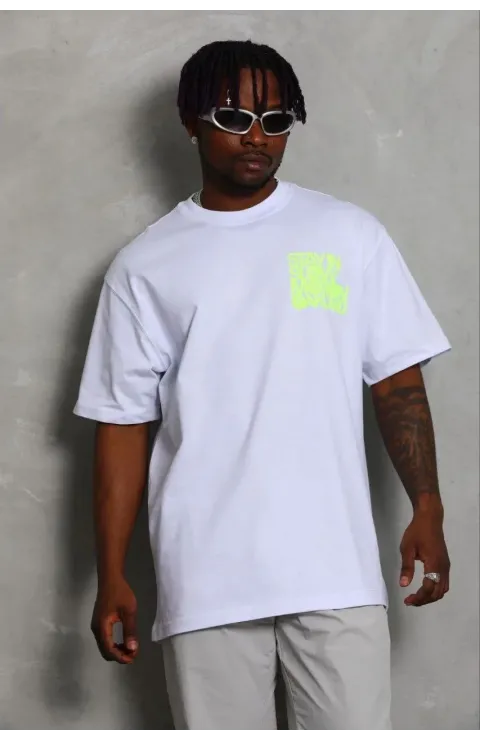 Erkek Baskılı T-Shirt Kısa Kol Bisiklet Yaka Regular Fit Rahat Kalıp Günlük Tişört - Beyaz