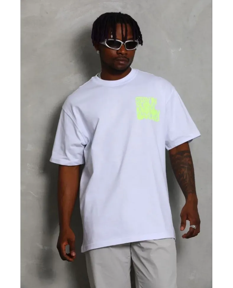 Erkek Baskılı T-Shirt Kısa Kol Bisiklet Yaka Regular Fit Rahat Kalıp Günlük Tişört - Beyaz