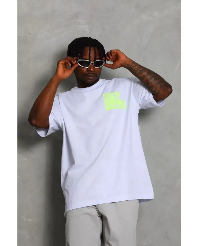 Erkek Baskılı T-Shirt Kısa Kol Bisiklet Yaka Regular Fit Rahat Kalıp Günlük Tişört - Beyaz