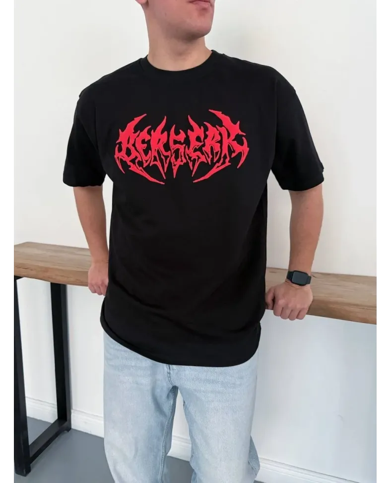 Erkek Kısa Kol Yazlık Tişört Bisiklet Yaka Baskılı Oversize T-Shirt - Siyah