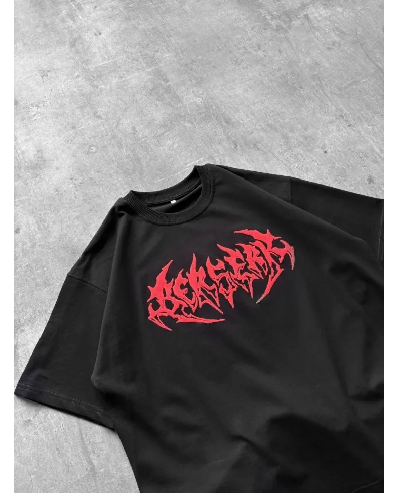 Erkek Kısa Kol Yazlık Tişört Bisiklet Yaka Baskılı Oversize T-Shirt - Siyah