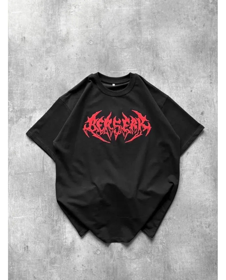 Erkek Kısa Kol Yazlık Tişört Bisiklet Yaka Baskılı Oversize T-Shirt - Siyah