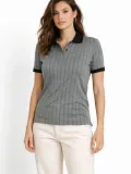 Kadın Polo Yaka Çizgili Tişört Kısa Kol Düğmeli Yazlık T-Shirt - Gri