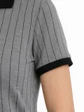 Kadın Polo Yaka Çizgili Tişört Kısa Kol Düğmeli Yazlık T-Shirt - Gri