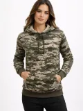 Kadın Kamuflaj Desenli 2 İplik 4 Mevsim Kapüşonlu Kanguru Cepli Hoodie Sweatshirt - Kamuflaj
