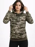 Kadın Kamuflaj Desenli 2 İplik 4 Mevsim Kapüşonlu Kanguru Cepli Hoodie Sweatshirt - Kamuflaj