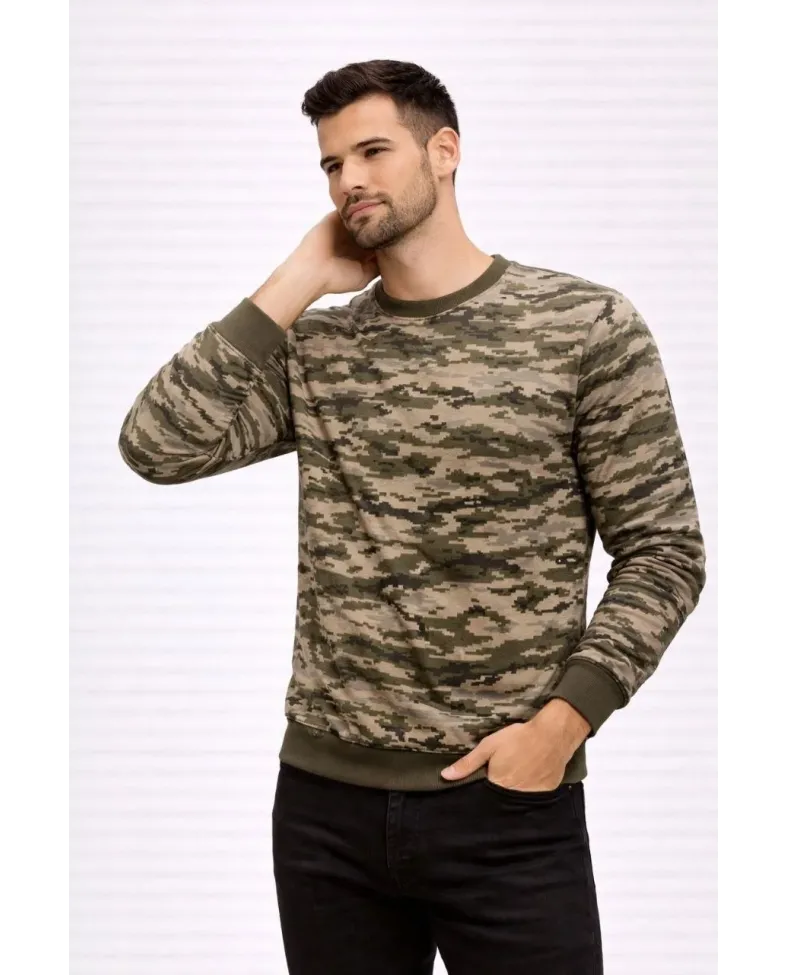 Erkek Kamuflaj Desenli 2 İplik 4 Mevsim Uzun Kollu Bisiklet Yaka Sweatshirt - Kamuflaj