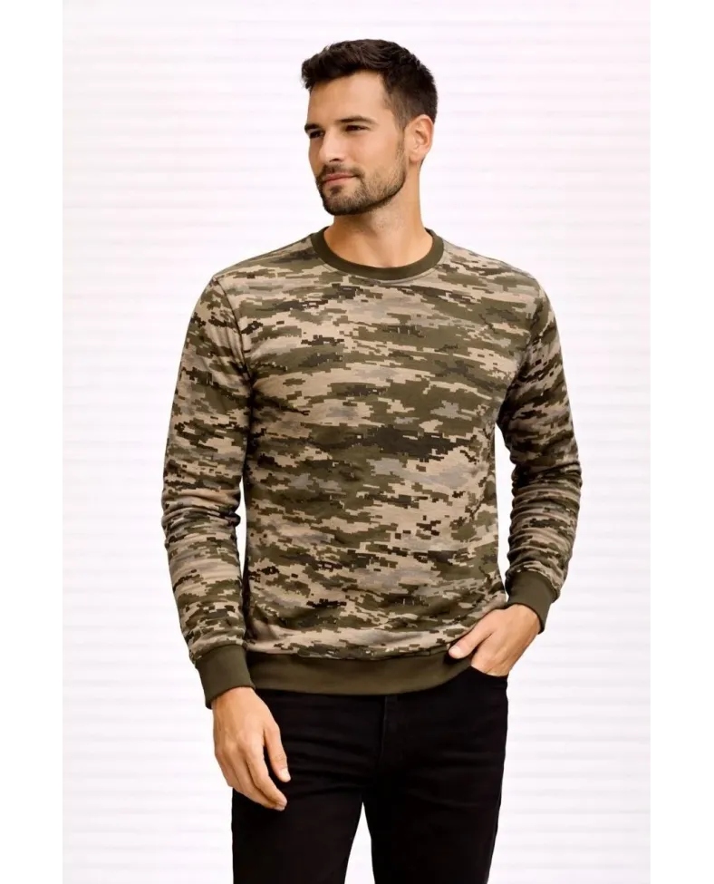 Erkek Kamuflaj Desenli 2 İplik 4 Mevsim Uzun Kollu Bisiklet Yaka Sweatshirt - Kamuflaj