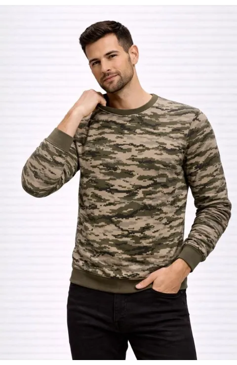 Erkek Kamuflaj Desenli 2 İplik 4 Mevsim Uzun Kollu Bisiklet Yaka Sweatshirt - Kamuflaj