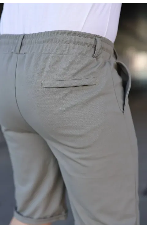 Erkek Diagonel Kumaş Duble Paça Cepli Bağcıklı Bel Lastikli ŞORT - Mint Yeşili