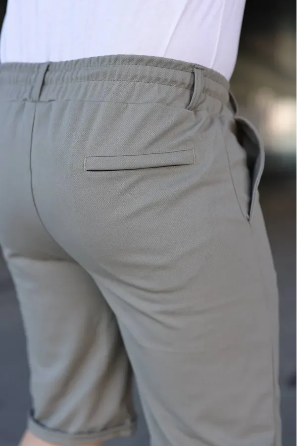 Erkek Diagonel Kumaş Duble Paça Cepli Bağcıklı Bel Lastikli ŞORT - Mint Yeşili