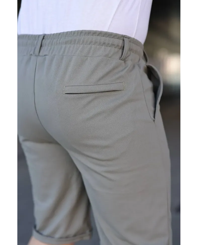 Erkek Diagonel Kumaş Duble Paça Cepli Bağcıklı Bel Lastikli ŞORT - Mint Yeşili