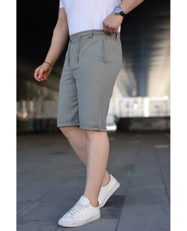 Erkek Diagonel Kumaş Duble Paça Cepli Bağcıklı Bel Lastikli ŞORT - Mint Yeşili