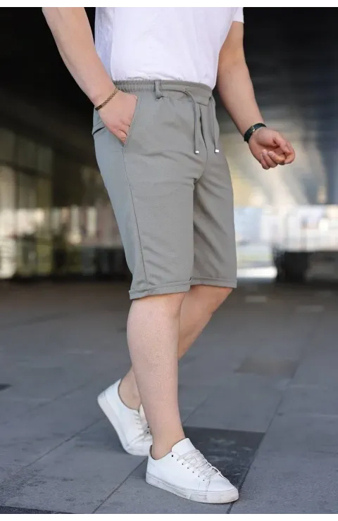 Erkek Diagonel Kumaş Duble Paça Cepli Bağcıklı Bel Lastikli ŞORT - Mint Yeşili