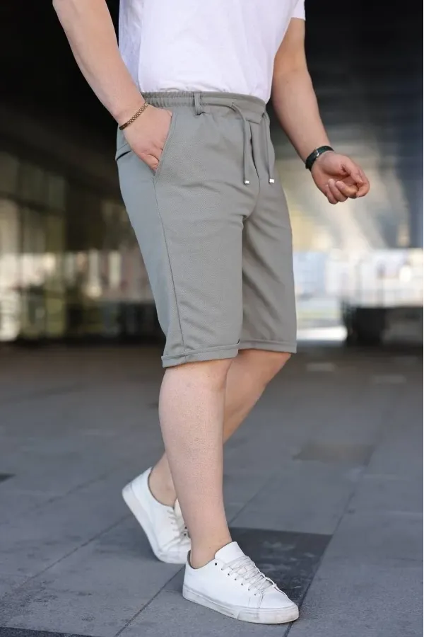 Erkek Diagonel Kumaş Duble Paça Cepli Bağcıklı Bel Lastikli ŞORT - Mint Yeşili