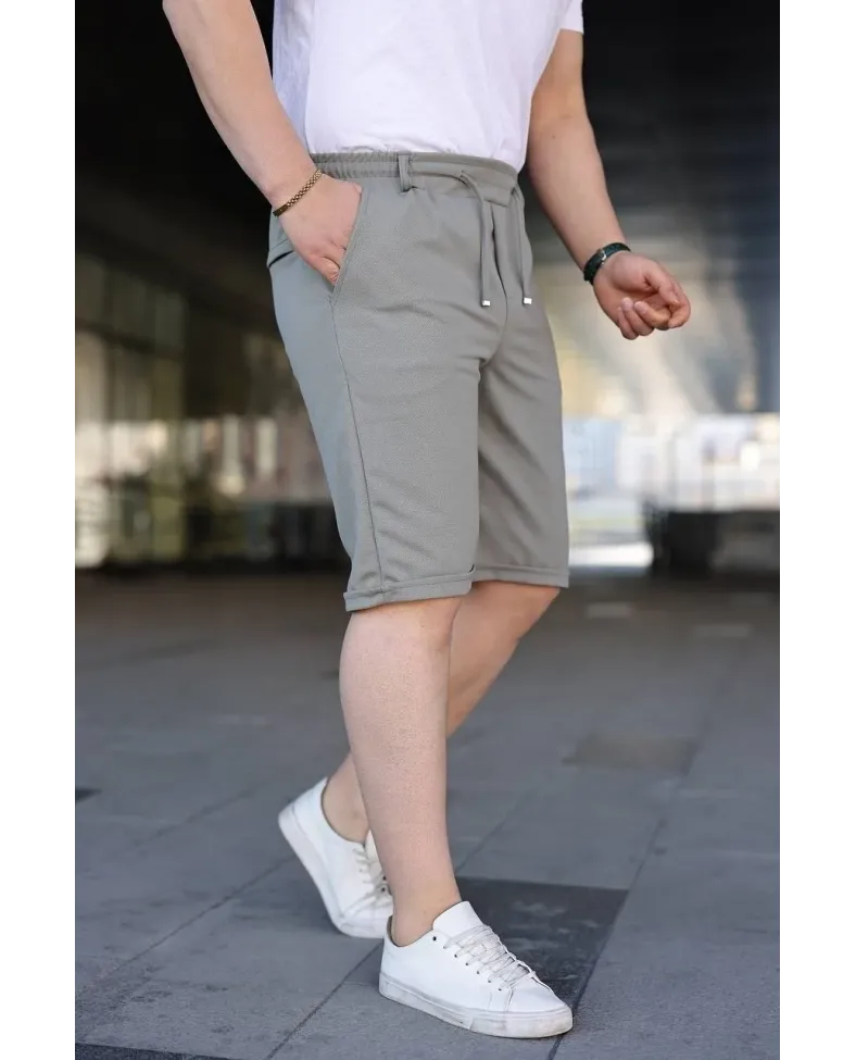 Erkek Diagonel Kumaş Duble Paça Cepli Bağcıklı Bel Lastikli ŞORT - Mint Yeşili
