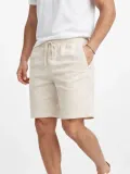 Erkek Keten Kumaş Cepli Rahat Kesim Bel Lastikli Şort - Krem