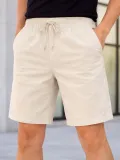 Erkek Keten Kumaş Cepli Rahat Kesim Bel Lastikli Şort - Krem