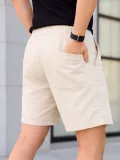 Erkek Keten Kumaş Cepli Rahat Kesim Bel Lastikli Şort - Krem