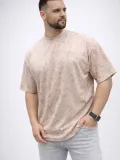 Erkek Premium Tişört OSY Yumuşak Dokulu Yıkamalı Oversize T-Shirt - Bej