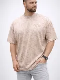 Erkek Premium Tişört OSY Yumuşak Dokulu Yıkamalı Oversize T-Shirt - Bej