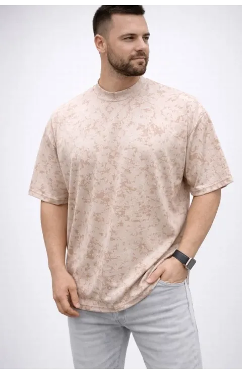 Erkek Premium Tişört OSY Yumuşak Dokulu Yıkamalı Oversize T-Shirt - Bej