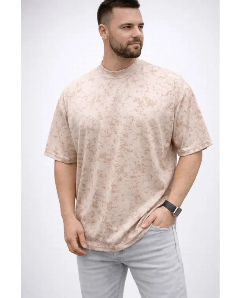 Erkek Premium Tişört OSY Yumuşak Dokulu Yıkamalı Oversize T-Shirt - Bej