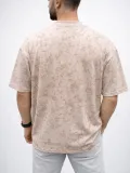 Erkek Premium Tişört OSY Yumuşak Dokulu Yıkamalı Oversize T-Shirt - Bej