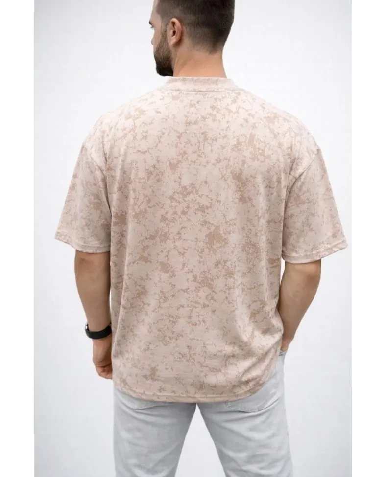 Erkek Premium Tişört OSY Yumuşak Dokulu Yıkamalı Oversize T-Shirt - Bej