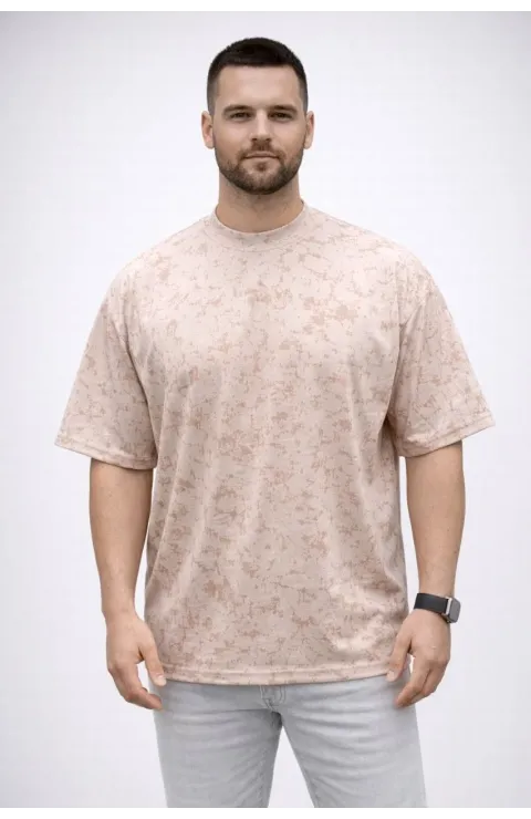 Erkek Premium Tişört OSY Yumuşak Dokulu Yıkamalı Oversize T-Shirt - Bej