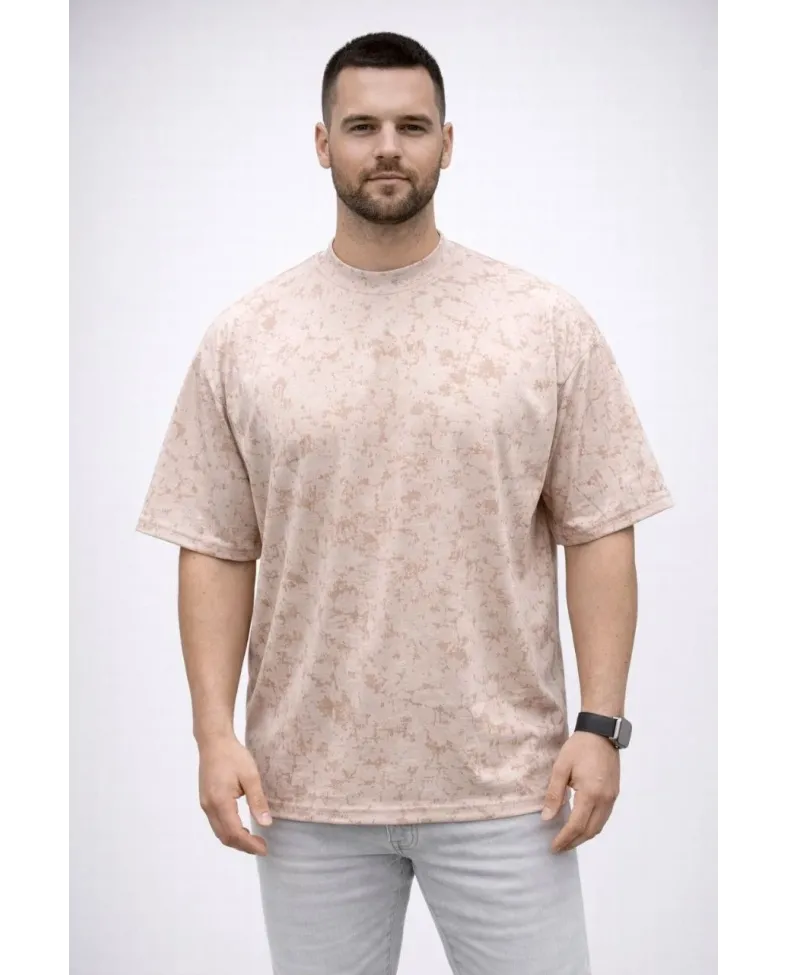 Erkek Premium Tişört OSY Yumuşak Dokulu Yıkamalı Oversize T-Shirt - Bej