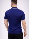 Erkek Fitilli Triko Dokuma Kısa Kol Tişört Yarım Boğaz Modern Yazlık T-Shirt - Lacivert